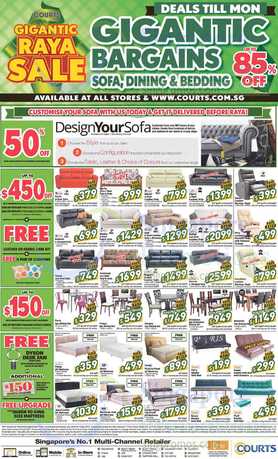 3 May Sofa Sets, Sofa Beds, Mattresses, Nicollo, HTL, King Koil, Nicollo, Fuze, Sealy, Starrynite, FourStar, Dunlopillo