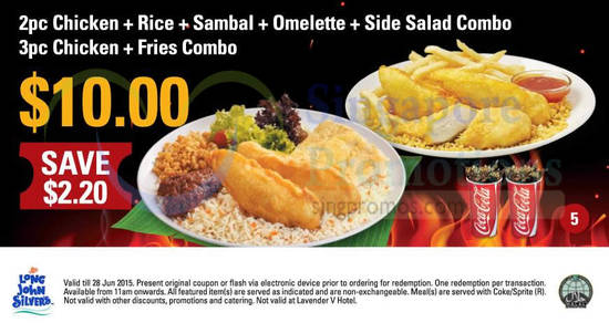 (5) 10.00 2pc Chicken, Rice Sambal, Omelette, Side Salad Combo, 3pc Chicken, Fries Combo