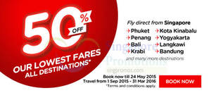 Featured image for (EXPIRED) Air Asia 50% Off All Destinations Promo Fares 18 – 24 May 2015