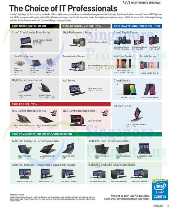 Asus Notebooks, Desktop PCs Series