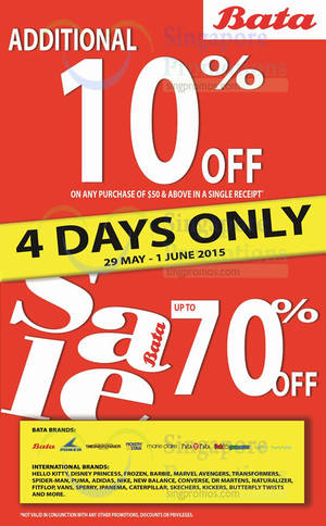 Featured image for (EXPIRED) Bata Spend $50 & Get 10% Off 29 May – 1 Jun 2015