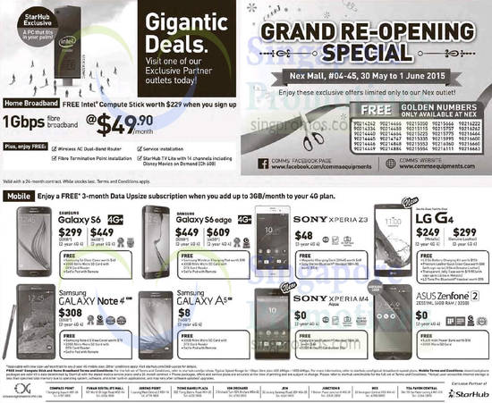 Comms Equipments Nex Special Numbers, Samsung Galaxy S6, S6 Edge, Note 4, A5, Sony Xperia Z3 M4, LG G4, ASUS Zenfone 2