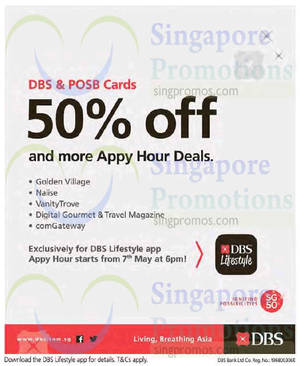 Featured image for (EXPIRED) DBS Lifestyle App 50% Off Appy Hour Deals For DBS/POSB Cardmembers 7 – 8 May 2015