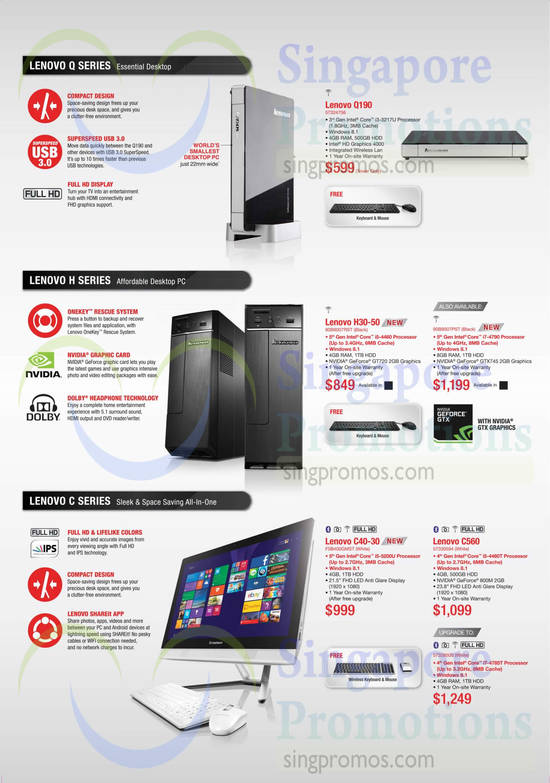 Desktop PCs, AIO Desktop PC, Q190, H30-50, C40-30, C560