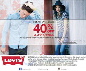 Featured image for Levi’s 40% Off All Apparel Promotion 29 May 2015