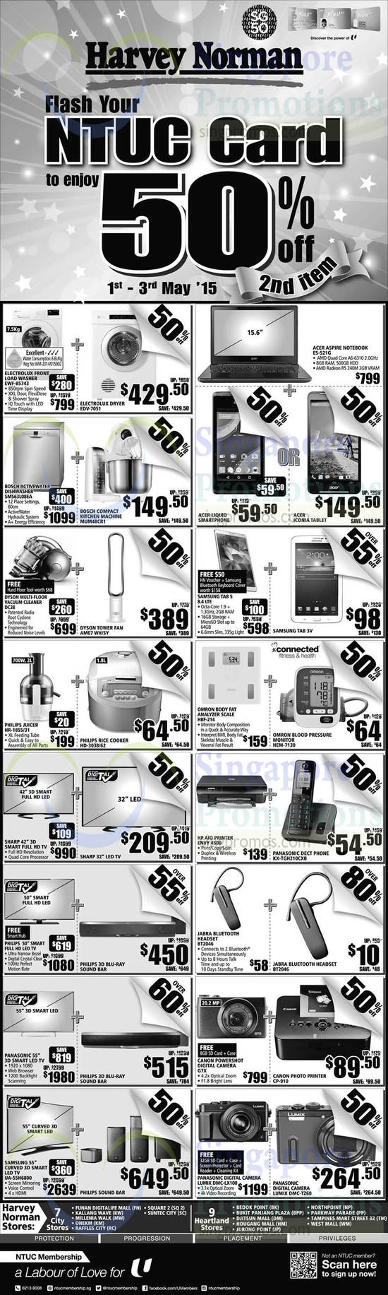 NTUC Cardholder Specials TVs, Sound Bars, Printers, Dect Phone, Tablets, Digital Cameras, Dyson, Bosch, Panasonic, Electrolux, Philips, Canon