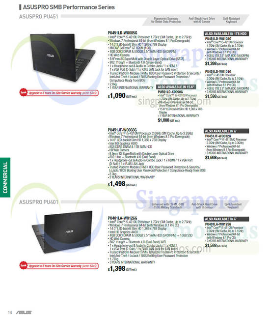 Notebooks Asuspro PU451, PU401