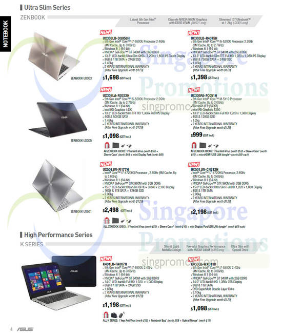 Notebooks High Performance K Series, Zenbooks