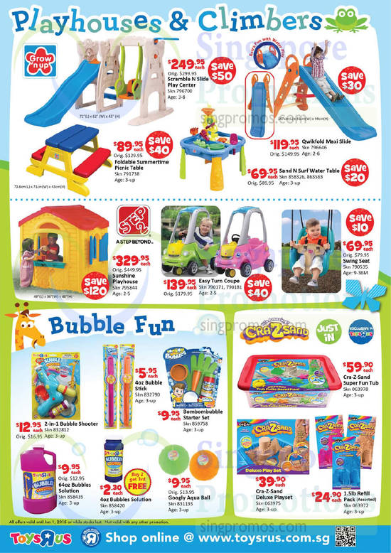 Playhouses n Climbers, Bubble Fun, Grow n Up, Step 2, Crazsand