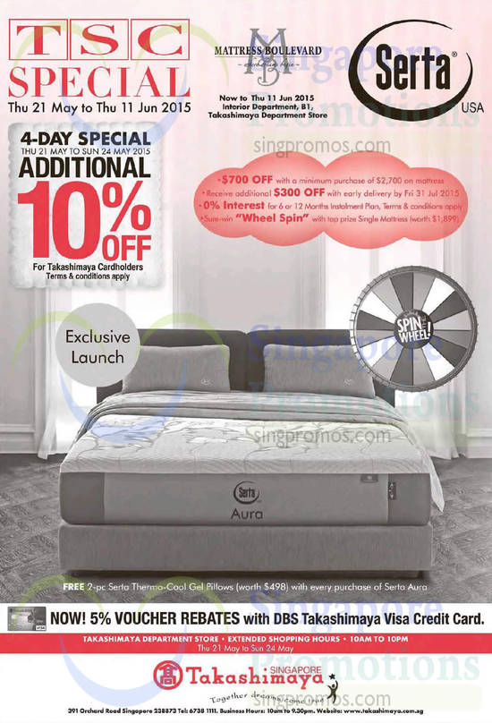 Serta Aura Mattress, Free 2 Pc Serta Thermo Cool Gel Pillows, Wheel Spin, Exclusive Launch