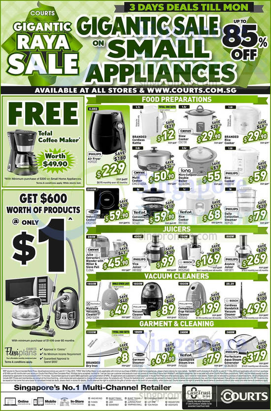 Small Home Appliances, Rice Cookers, Vacuum Cleaners, Irons, Juicers, Bosch, Philips, EuropAce, Cornell