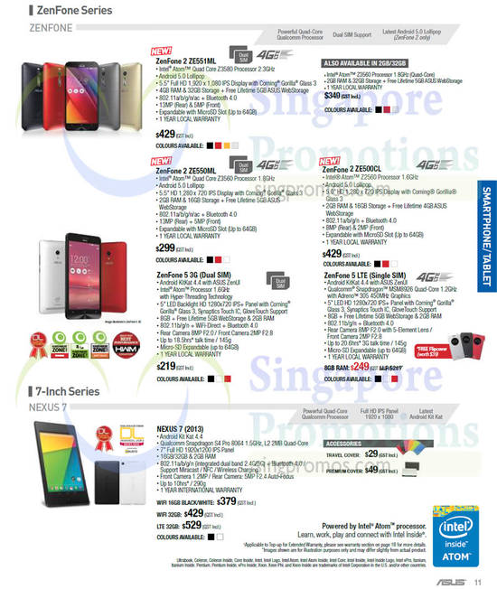 Smartphones ZenFone 2, 5, Nexus 7