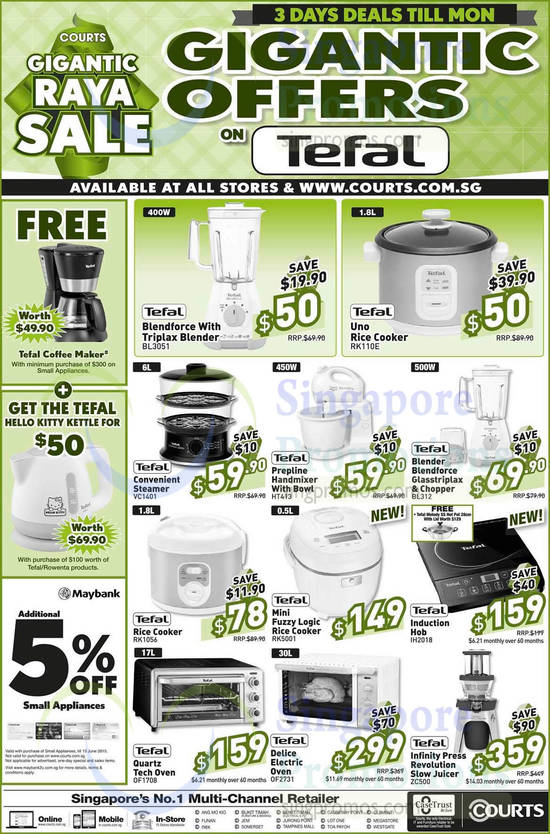 Tefal Kitchen Appliances, Blenders, Rice Cookers, Ovens, Slow Juicer, Steamer, Induction Hob