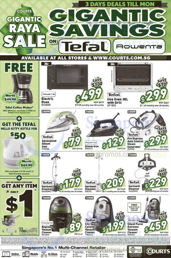 Tefal, Rowenta Ovens, Irons, Steam Generator, Vacuum Cleaners, Garment Steamers