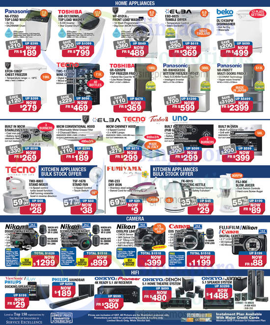 12 Jun Washers, Fridges, Cookerhood, Hob, Digital Cameras, Kitchen Appliances, Panasonic, Toshiba, Elba, Tecno, Nikon, Canon, Onkyo