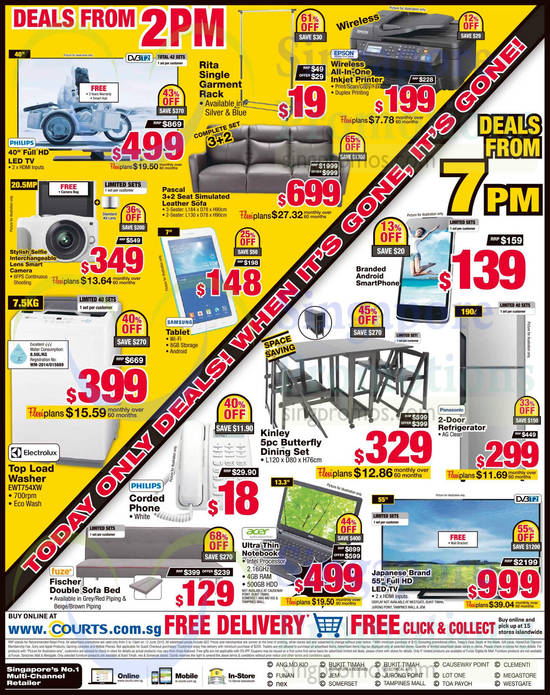 2PM Deals, 7PM Deals, TV, Mobile Phone, Tablet, Digital Camera, Washer, Fridge, Notebook, Dining Set