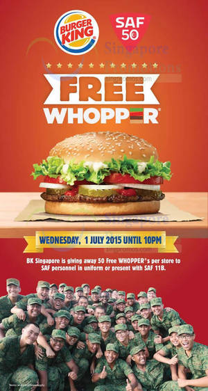 Featured image for Burger King FREE Whopper Burgers For SAF Personnel 1 Jul 2015