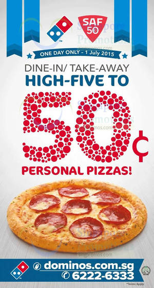 Featured image for Domino’s Pizza 50 Cents Personal Pizzas For SAF Personnel 1 Jul 2015