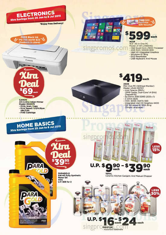 Electronics, Home Basics, Printer, AIO PC, Mini Vivo PC, Fully Synthetic Motor Oil, Canon, Acer, ASUS, Paragold