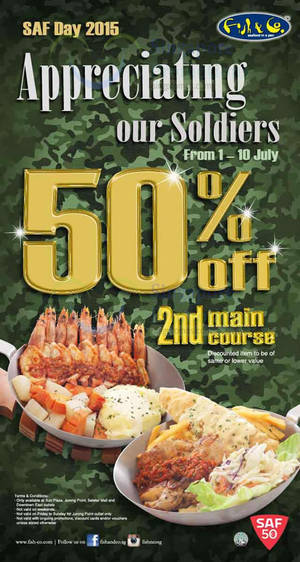 Featured image for Fish & Co 50% Off 2nd Main Course for SAF Personnel (Weekdays) 1 – 10 Jul 2015