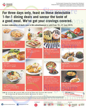 Featured image for (EXPIRED) Frasers Centrepoint Malls 1 for 1 Dining Deals (Direct In-Store Redemption) 19 – 21 Jun 2015