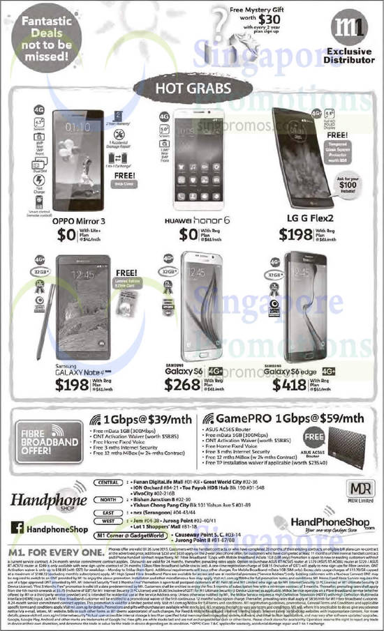 Handphone Shop Oppo Mirror 3, Huawei Honor 6, LG G Flex 2, Samsung Galaxy Note 4, S6, S6 Edge