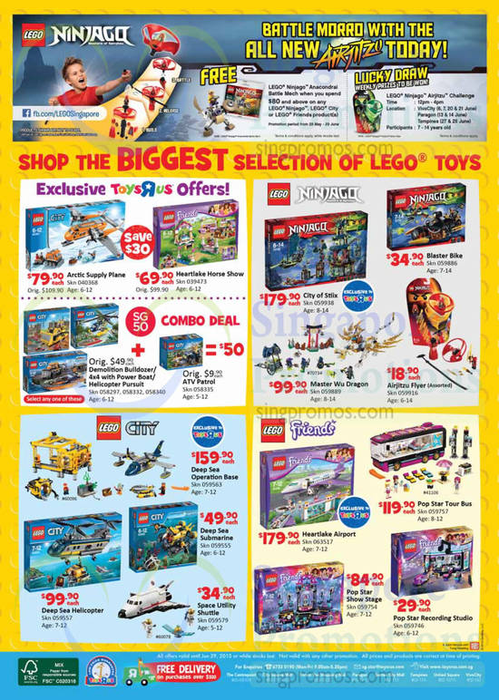 Lego Toys, Lego City, Lego Ninjago, Lego Friends, Deep Sea Submarine, Powerboat, Bulldozer, Lego Ninjago Airjitsu Challenge