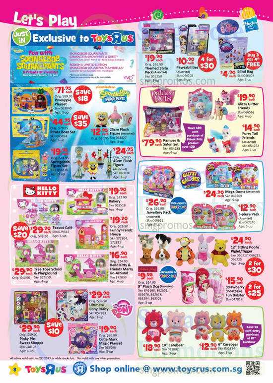 Plush Toys, Playsets, Figure Sets, Accessories Toys, Nickelodeon SpongeBob SquarePants, Hello Kitty, Palace Pets, My Little Pony