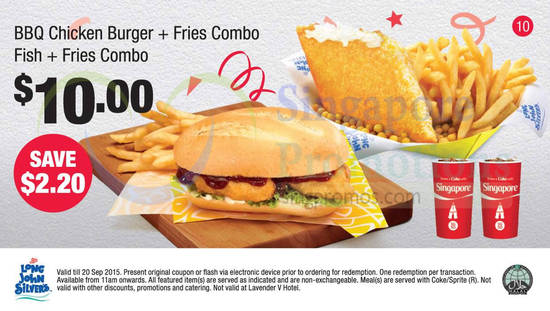 (10) 10.00 BBQ Chicken Burger Fries Combo, Fish Fries Combo