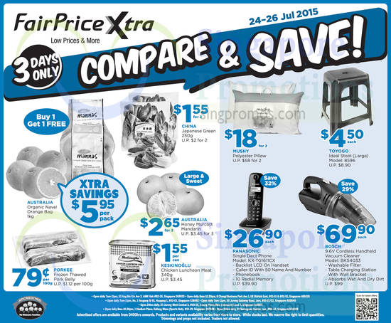 24 Jul 3 Day Specials Compare n Save Fruits, Pillow, Stool, Vacuum Cleaner, Phone