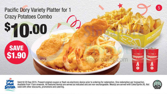 (5) 10.00 Pacific Dory Variety Platter for 1 Crazy Potatoes Combo