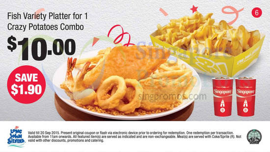 (6) 10.00 Fish Variety Platter for 1 Crazy Potatoes Combo