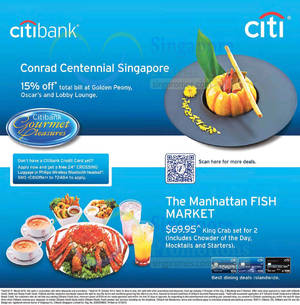 Featured image for Conrad Centennial & Manhattan Fish Market Offers For Citibank Cardmembers 26 Jul 2015