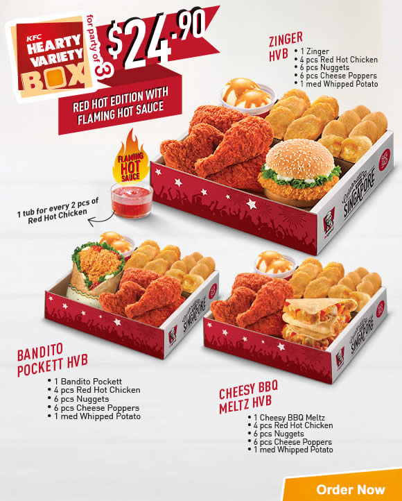 Delivery 24.90 Hearty Variety Boxes » KFC New Red Hot Chicken Spiced to ...