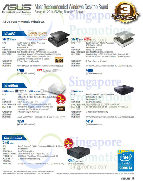 Desktop PCs, VivoPC, VivoMini, Chromebox, VM62N-G024R, VM42-S126Y, UN62-M111Y, UN42-M074Y