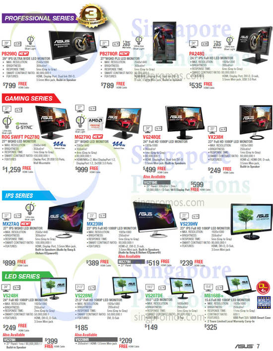 LED Monitors, PB298Q, PB278QR, PA248Q, ROG SWIFT PG278Q, MG279Q, VG248QE, VX238H, MX27AQ, MX239H