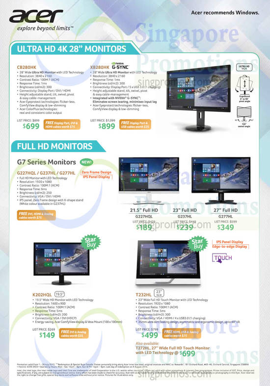 Monitors, CB280HK, XB280HK, G227HQL, G237HL, G277HL, K202HQL, T232HL, T272HL