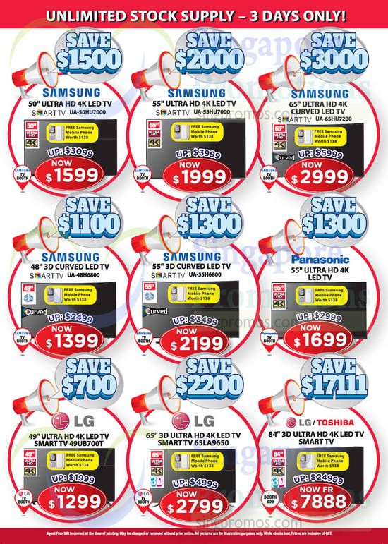 TVs Samsung, Panasonic, LG, Toshiba