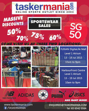 Featured image for (EXPIRED) Taskermania Branded Sportswear Sale 13 – 19 Jul 2015