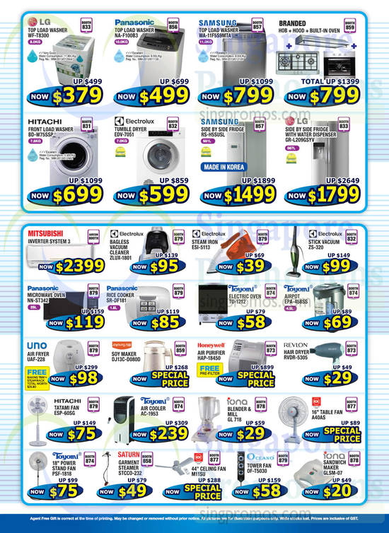 Washers, Fridges, Home Appliances, Hair Dryer, Air Cooler, Fans, KDK, Hitachi, Electrolux, Panasonic, LG