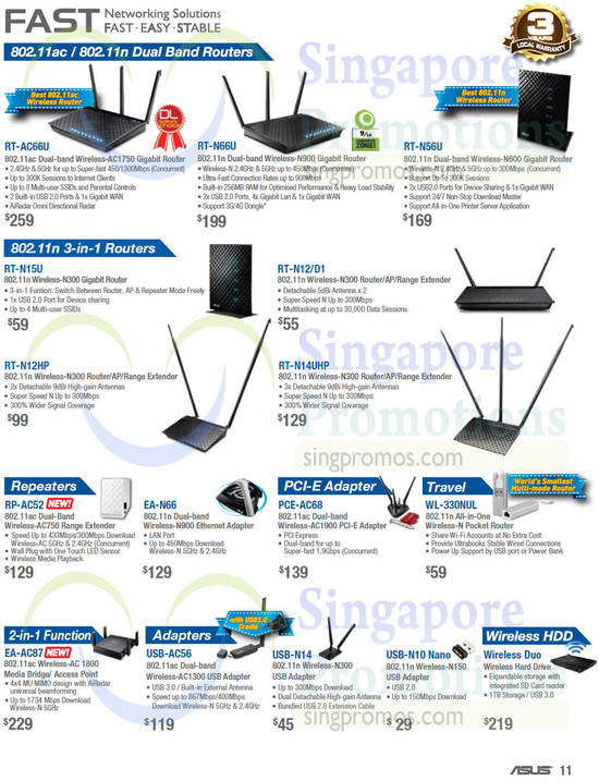 Wireless Gigabit Routers, Repeaters, PCI E Adapter, Wireless Hard Drive, Range Extenders, RT-AC66U, RT-N66U, RT-N56U