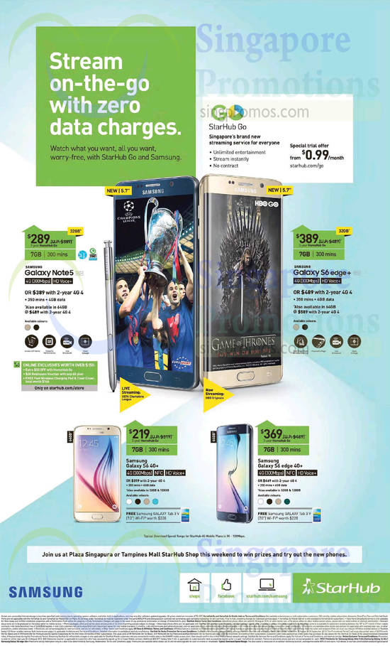 0.99 StarHub Go Trial, Samsung Galaxy Note 5, S6 Edge, S6, S6 Edge Plus