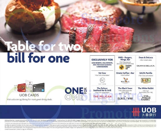 1 for 1 Deals Selected Restaurants