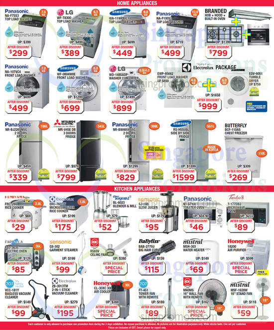 28 Aug Kitchen Appliances, Washers, Fridges, Freezer, Hood, Hob, Fans, Rice Cookers, Vacuum Cleaners, Panasonic, KDK, Toyomi, Mistral, LG