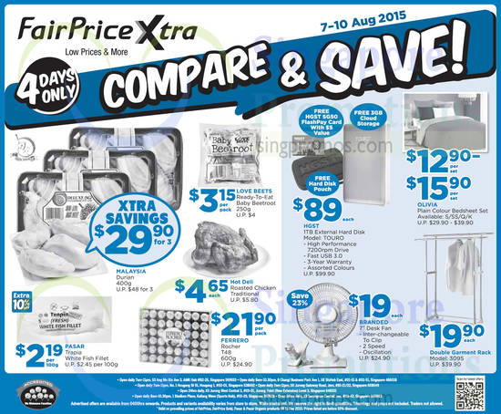 7 Jul 4 Days Compare n Save Fish Fillet, Beetroot, Chocolates, Fan, Hard Disk, Bedsheet Sets, Garment Rack