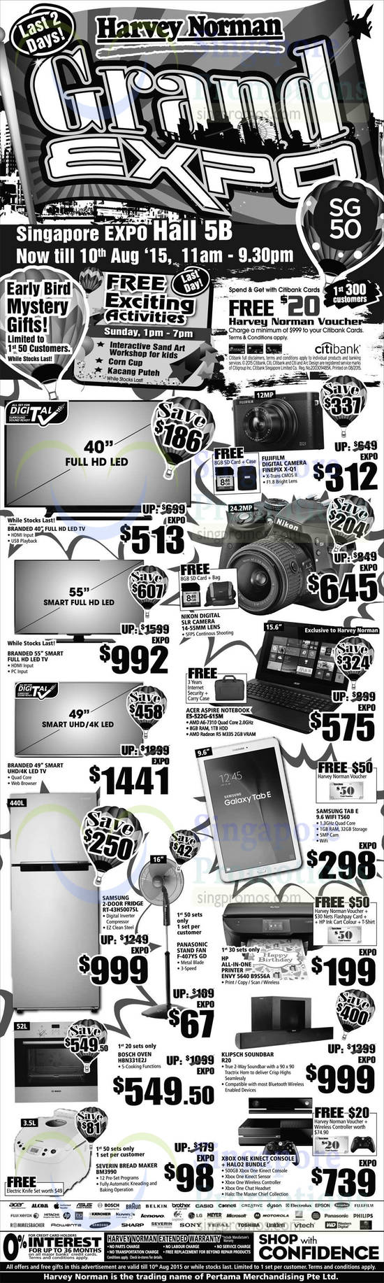 9 Aug Digital Cameras, Notebooks, Kitchen Appliances, Fujifilm, Acer, Samsung, HP, Bosch