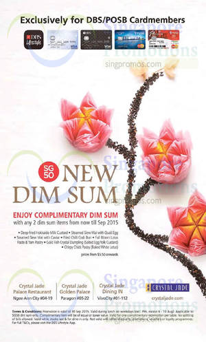 Featured image for Crystal Jade Buy 2 Get 1 FREE Dim Sum For DBS/POSB Cardholders (Weekdays Lunch) 2 Aug – 30 Sep 2015