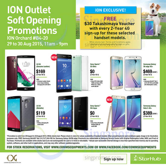 Free Takashimaya Voucher, LG G4, Sony Xperia C5 Ultra, Samsung Galaxy S6 Edge, Note 5, Sony Xperia M4 Aqua