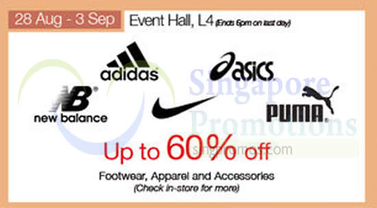 Isetan Adidas, Asics, New Balance, Nike, Puma Promotion @ Scotts 28 Aug – 3  Sep 2015
