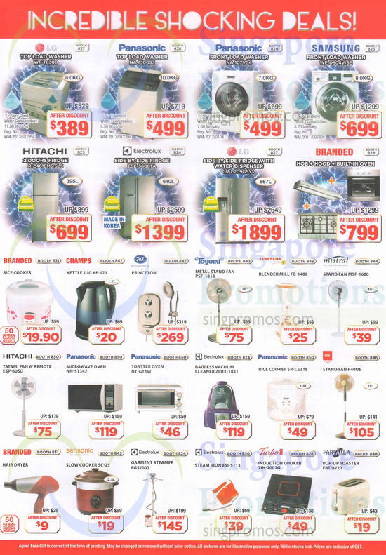 Kitchen Appliances, Home Appliances, Fans, Washers, Fridges, Ovens, Garment Steamer, Vacuum Cleaner, Rice Cooker, Hitachi, Champs, Panasonic, Farfalla